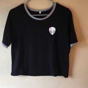 Black and gray, crop top, ringer tee shirt